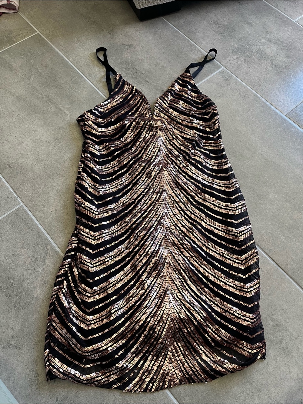 Black & Rose Gold Sequin V-Neck Slip Dress Great Condition